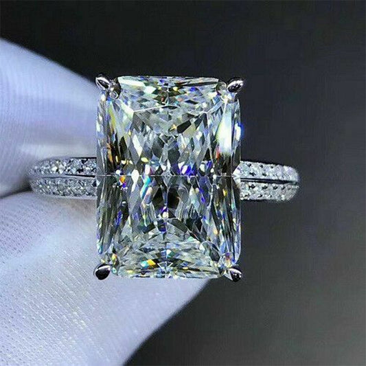 Huitan Gorgeous White Big Square Stone Women Wedding Band Jewelry Bridal Engage