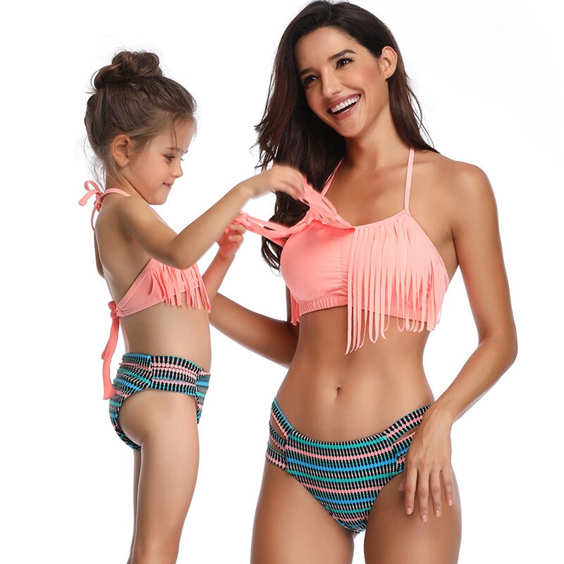 Summer Family Matching Swimwear Mother Daughter Plaid Bikini Bathing Suit Swim