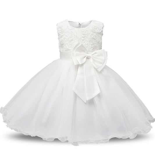 5-14 Year Bridesmaid Girl Lace White Flower Dress For Wedding Ceremony