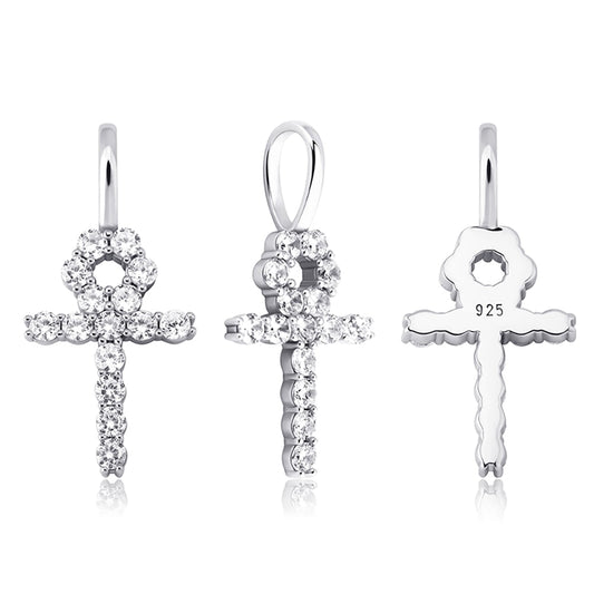 TOPGRILLZ 925 Sterling Silver Small Ankh Cross Pendant Iced Out Cubic Zirconia