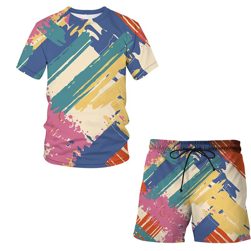 Summer Suit 3D Art Graffiti Printed T-Shirt Shorts Hip Hop Man / Woman Tee Cloth