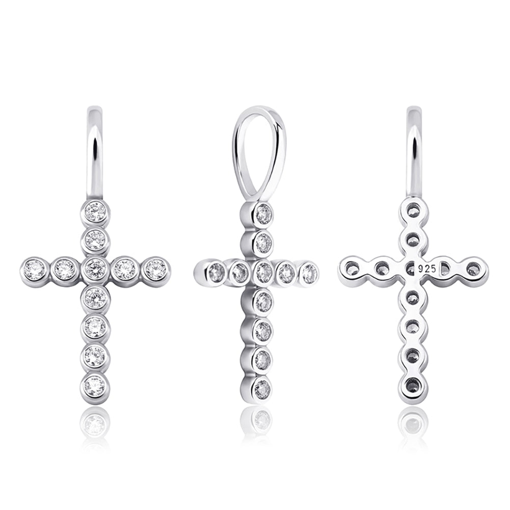 TOPGRILLZ 925 Sterling Silver Small Ankh Cross Pendant Iced Out Cubic Zirconia