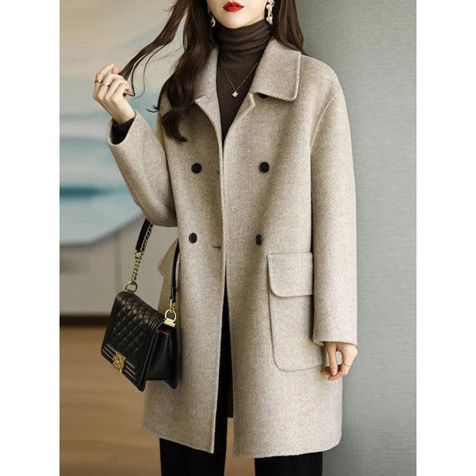 Woolen Coat Women's Autumn and Winter 2023 New Mid length Knee Over Oat Color K