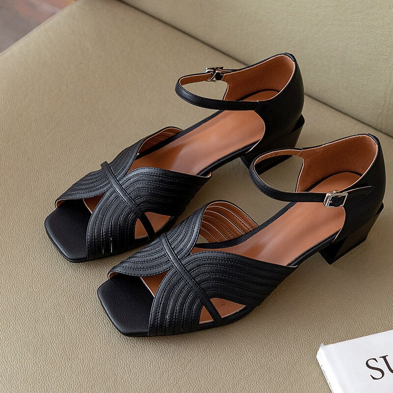 2020 New Summer Women's Sandals Genuine Leather Buckle Strap Women Shoes