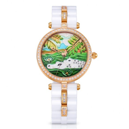 Luxury Art White Ceramic Women Watch Ladies Quartz Watch Top Quality Rhinestone