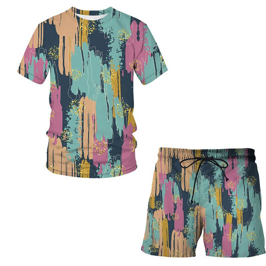 Summer Suit 3D Art Graffiti Printed T-Shirt Shorts Hip Hop Man / Woman Tee Cloth