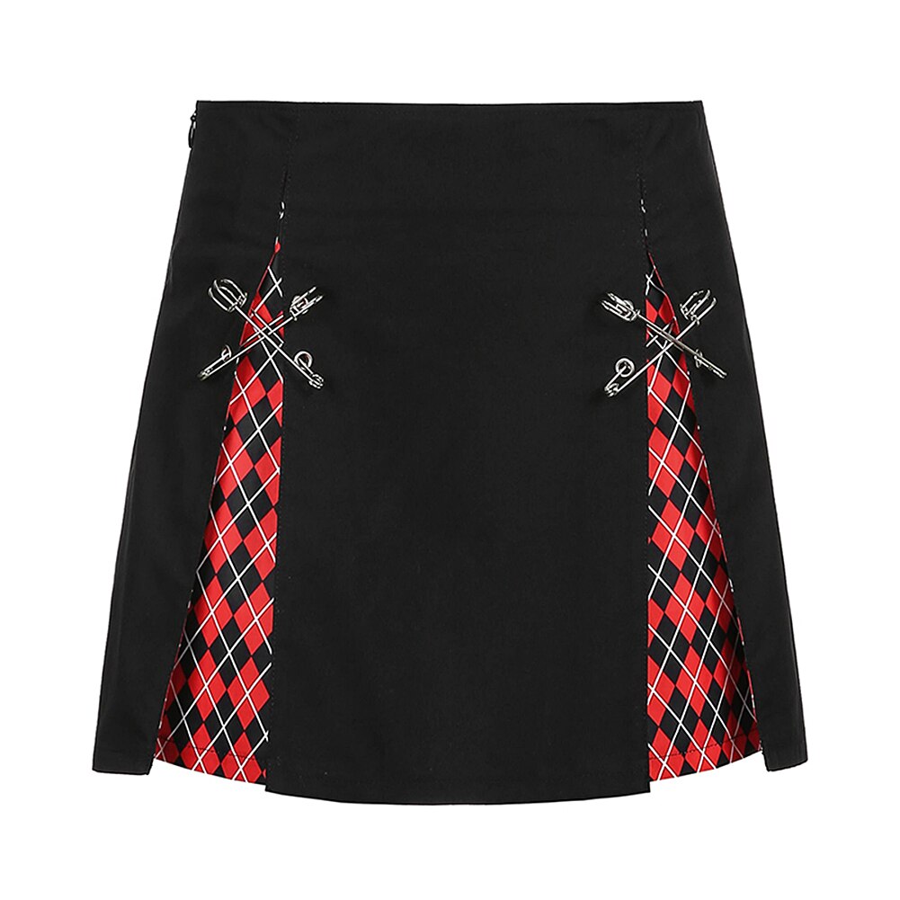 Plaid Print A-line Gothic Skirts Women Mall Goth Y2k Black High Waist Egirl