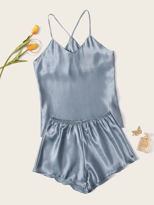 Satin Cami Top With Shorts PJ Set