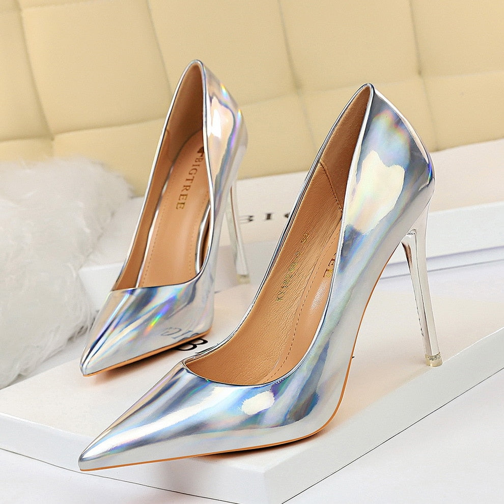 Bigtree High Heels Patent Leather Women Pumps Cute Wedding Shoes Extreme High He