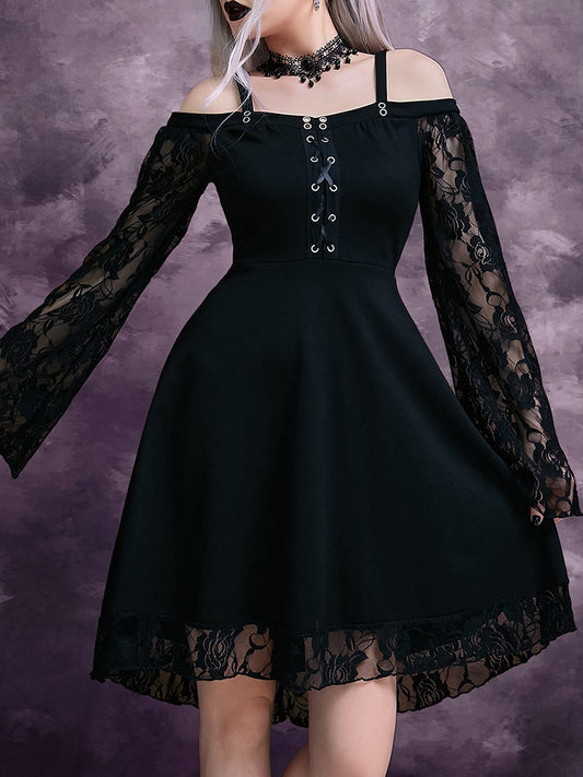 New Vintage Elegant Lace Up Goth Retro Party Dresses Women Gothic Punk