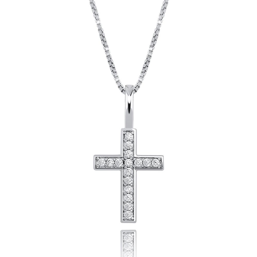 TOPGRILLZ 925 Sterling Silver Ice Zircon Cross Pendant Gold Silver Rose Gold