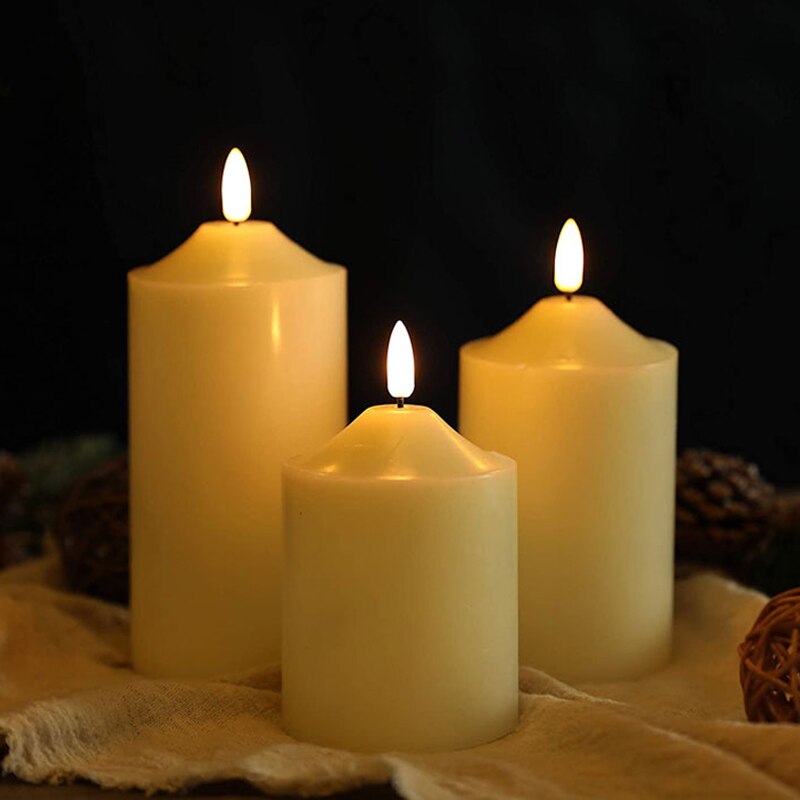 3Pcs Flameless Candles Set Wax Battery Candle Pillars Flickering LED Candles Tim