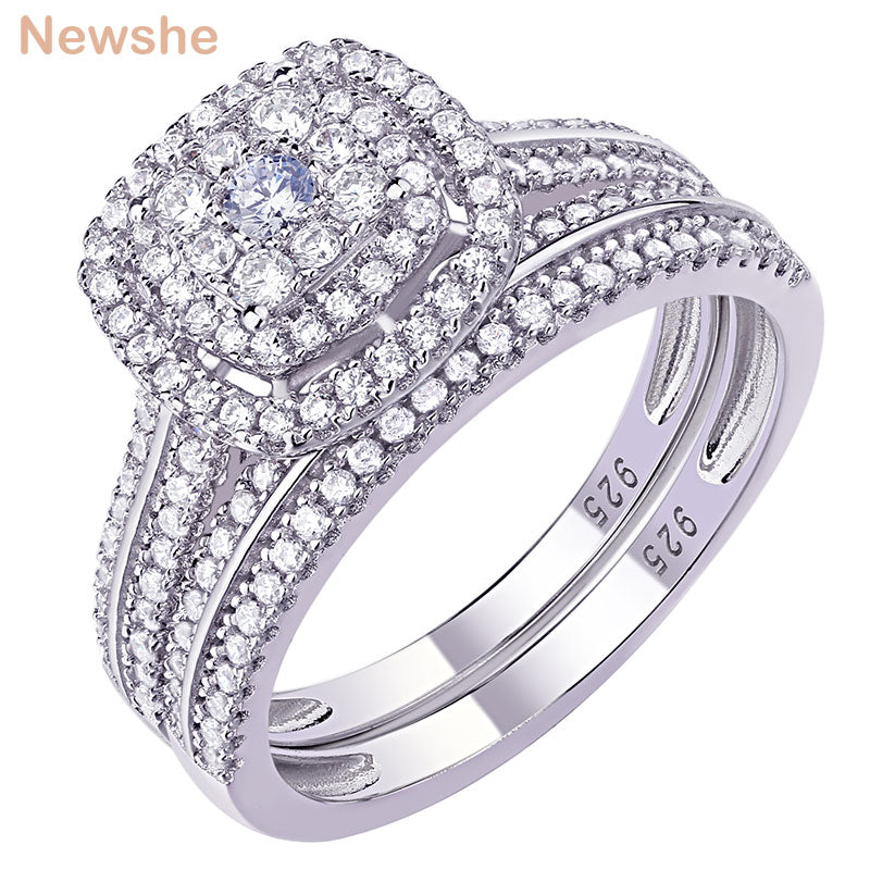 Newshe 2Pcs Wedding Rings For Women Solid 925 Sterling Silver Engagement Ring