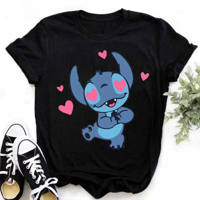 Plus Size Women's T-shirts Tops Stitch Pattern Tops Short Sleeves Cute Stitch D