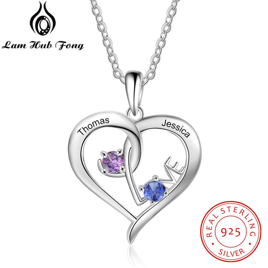 Personalized Love Heart Necklace Custom 925 Sterling Silver Name Necklace Fine