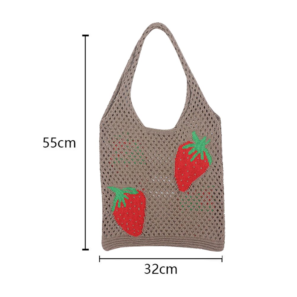 Korean Knitted Shoulder Bags Women Summer Strawberry Hollow Crochet Beach Tote