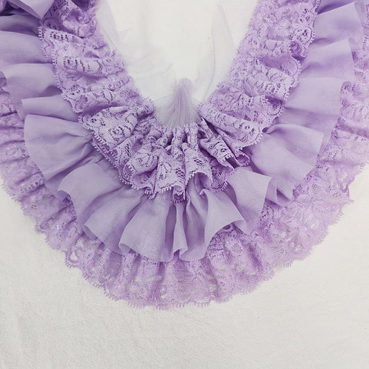 10CM Wide Three Layers Pleated Chiffon Fabric Embroidery Fringe Ribbon Lace