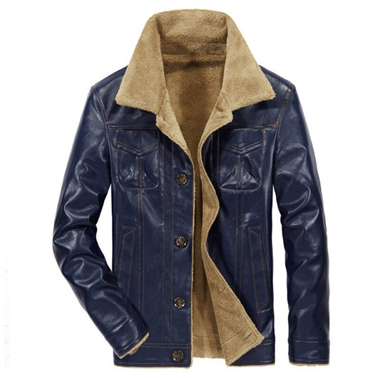 QSuper Winter New Men's Leather Jackets PU Warm Men Coats Clothing