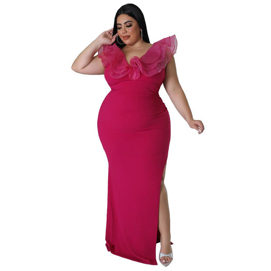 Perl Plus Size Petal Hip Maxi Dress for Women Pleated Regular Fit Long Dress