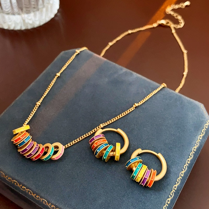 Dropping Oil Colorful Hoop Earrings Lovers' Fashion Retro Versatile Pride Neckl