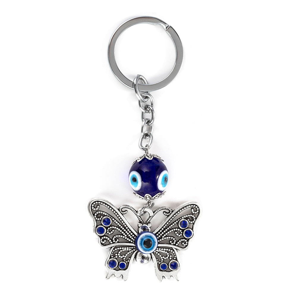 Lucky Eye Alloy Butterfly Keychain Glass Turkish Evil Eye Bead Key Chain Bag Ca