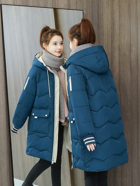 New in Winter Women Jackets Coats Casual Long Parka Cotton Turtleneck Hooded Cu