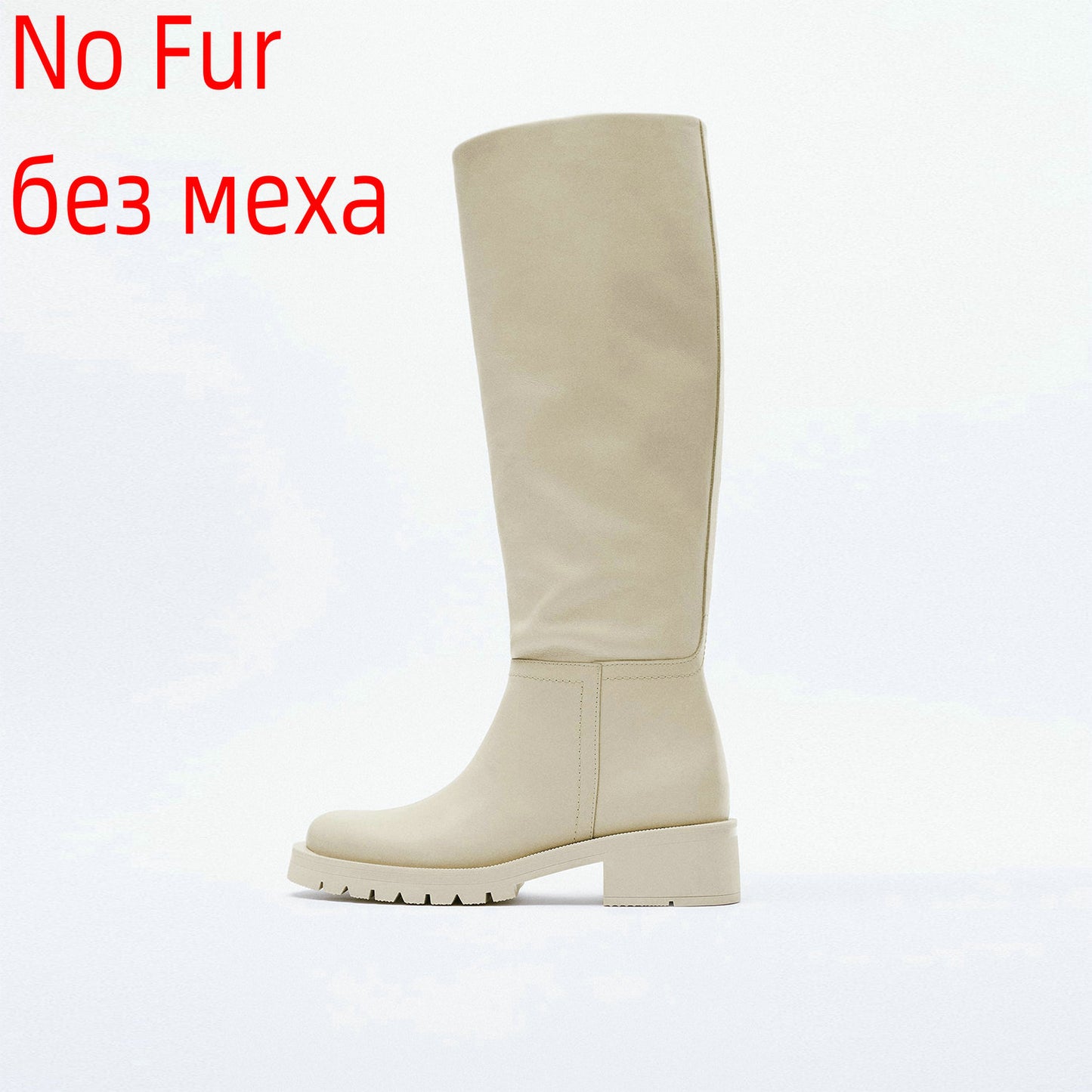 QUTAA INS Fashion Women Knee High Boots Full Cow Leather Warm Flats Thick High