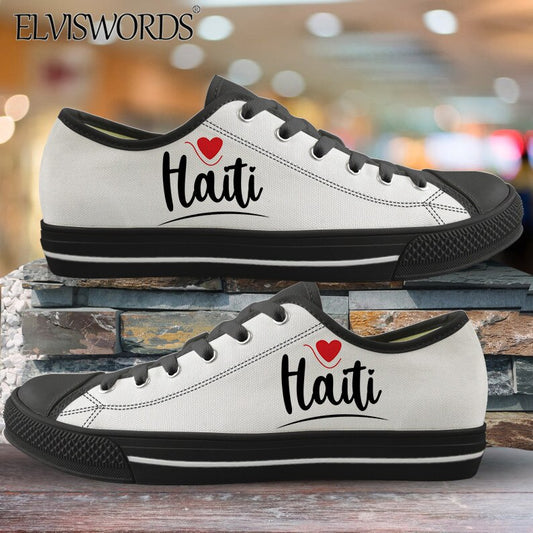 ELVISWORDS Brand Design Haiti Flags Canvas Sneaker for Women Men Leisure Vulca