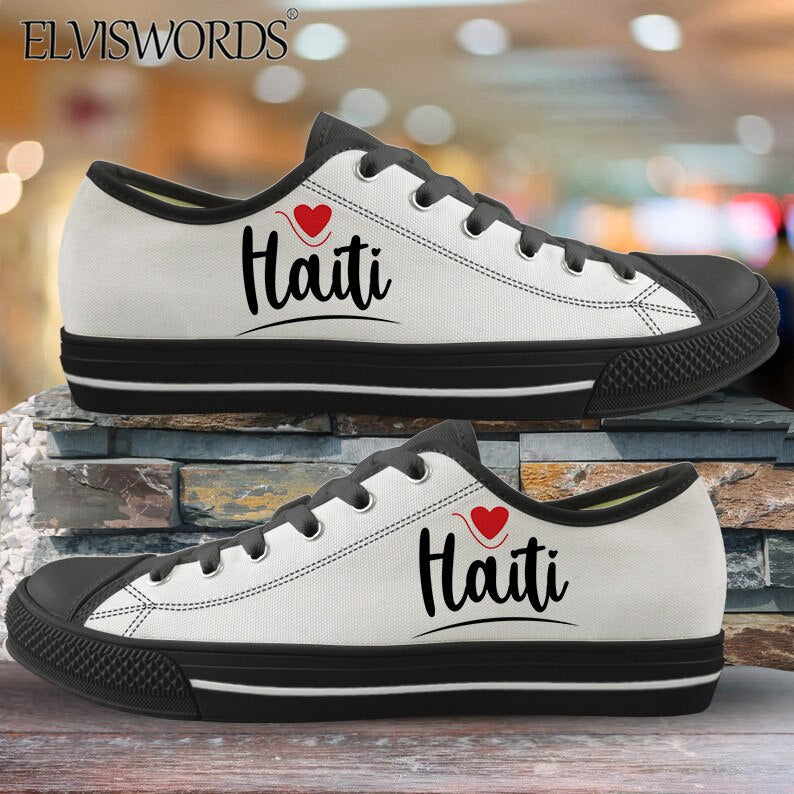 ELVISWORDS Brand Design Haiti Flags Canvas Sneaker for Women Men Leisure Vulca