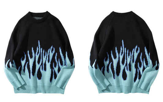 GONTHWID Hip Hop Sweaters Fire Flame Knitted Sweater Jumpers Streetwear Harajuku