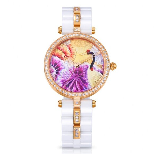 Luxury Art White Ceramic Women Watch Ladies Quartz Watch Top Quality Rhinestone