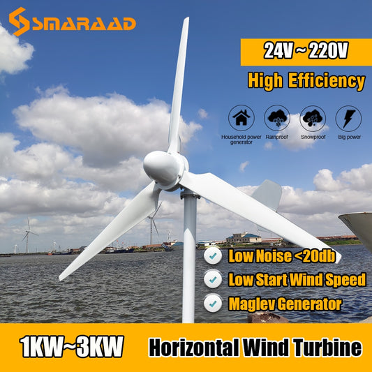 Free Energy 1KW 2KW 3KWWindmill Horizontal Wind Turbine Generator 24-220v Low Rp