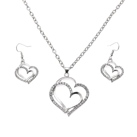 3 Pcs Set Heart Shaped Jewelry Set Of Earrings Pendant Necklace For Women Exqui