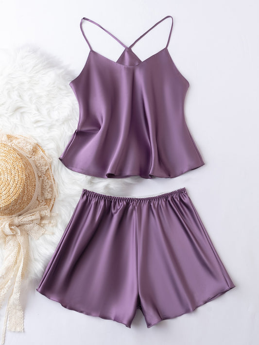 Satin Cami Top With Shorts PJ Set