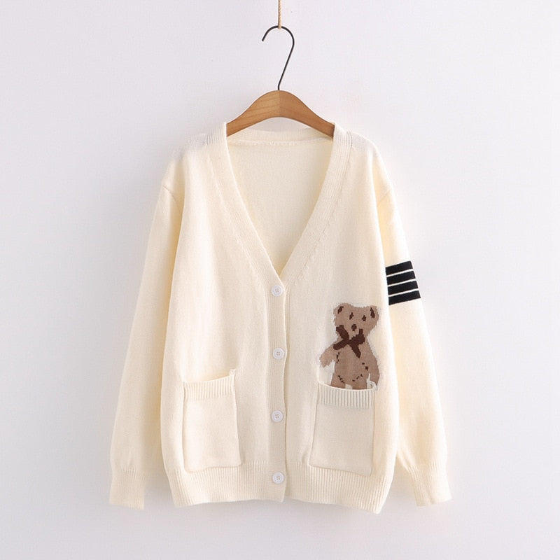 Letter Embroidery Loose Sweaters Women Winter Women Coat Cardigan Preppy Style