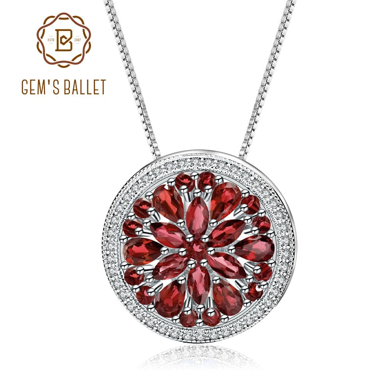 GEM'S BALLET Natural Red Garnet Gemstone Pendant For Elegant Women 925 Sterl