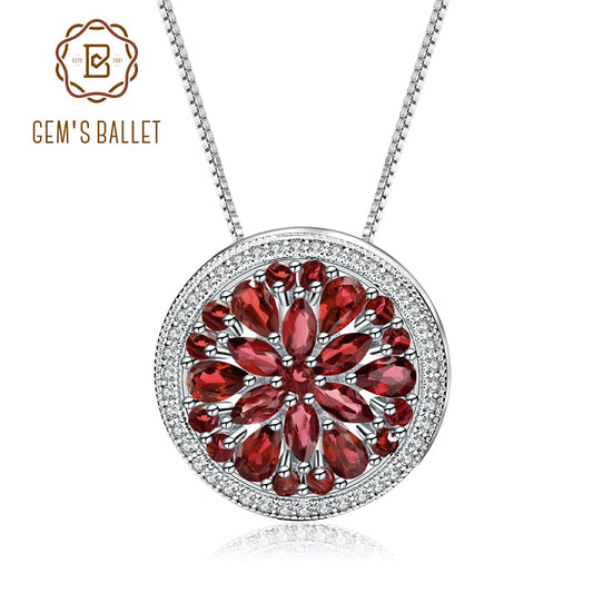 GEM'S BALLET Natural Red Garnet Gemstone Pendant For Elegant Women 925 Sterl