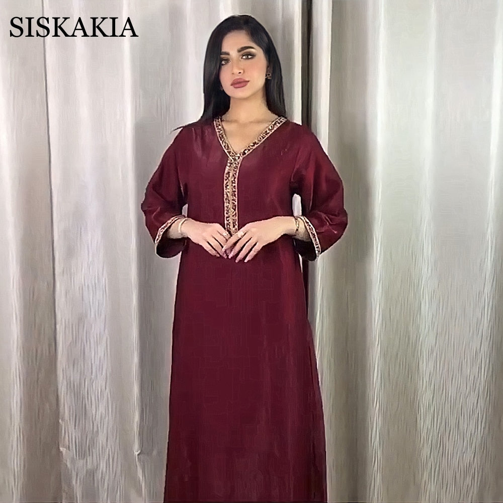 Siskakia Jalabiya Long Sleeve Maxi Dress for Women Fall 2020 New Dubai Abaya Fas