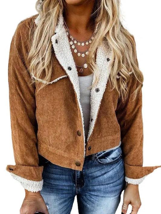 2023 New Autumn Winter Jacket Women Fashion Solid Corduroy Coat Women