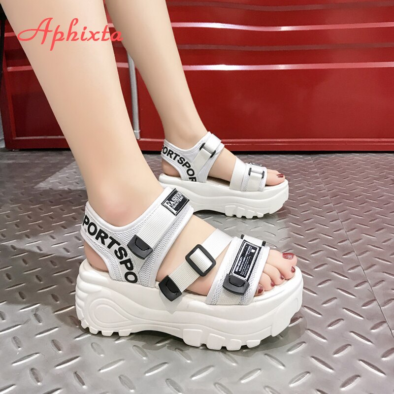 Aphixta 6cm Thick Bottom Platform Sandals Women Diamond Crystals Height Increasi