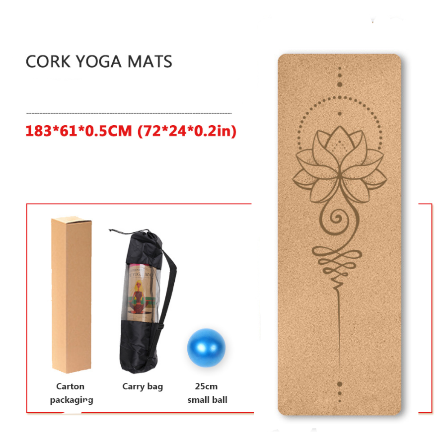 Yoga Mat Cork TPE Natural 5mm Non-slip Gym Sports Mats Absorb Sweat Odorless