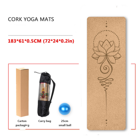 Yoga Mat Cork TPE Natural 5mm Non-slip Gym Sports Mats Absorb Sweat Odorless