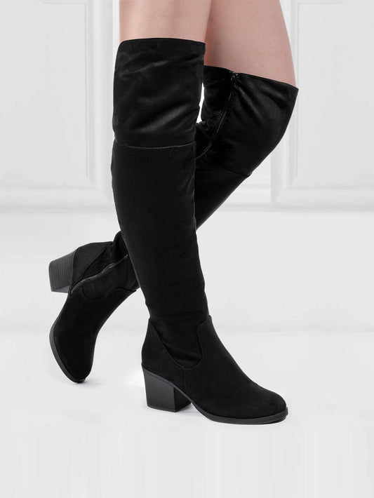 Women's Thigh High Boots Cute Stacked Block Heel Boots Over the Knee boots