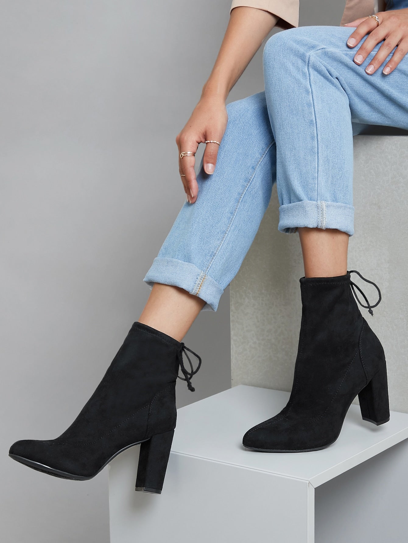 Faux Suede Knotted Self-Tie Ankle Boots