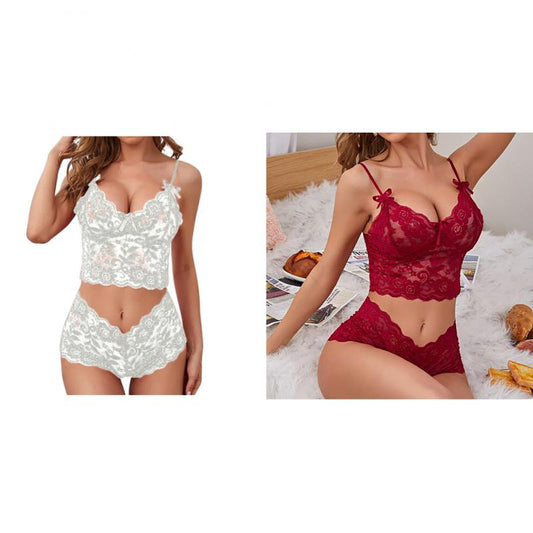 2Sets Cute Women Lingerie Set Transparent Lace Bra Panty Brief Set Seamless