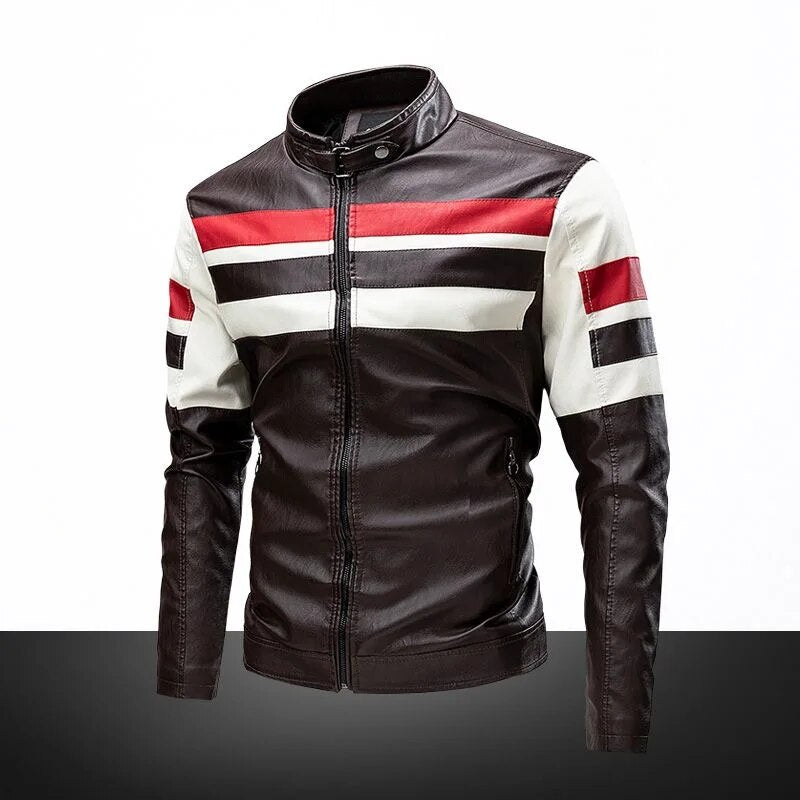 2023 Spring and Autumn New Fashion Trend Striped Leather Jacket Men's Casual Lo