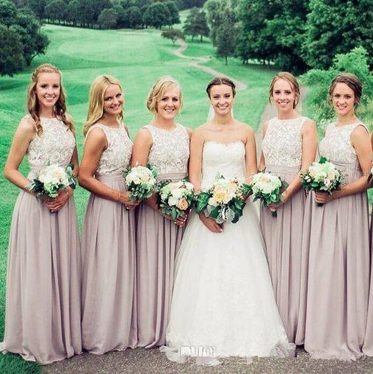 Elegant Blush Bridesmaid Dresses a Line Backless Lace Top Sweep Train Long Garde