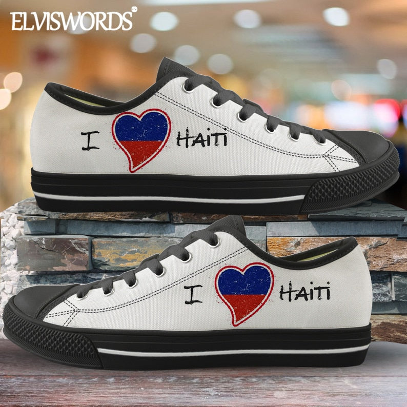 ELVISWORDS Brand Design Haiti Flags Canvas Sneaker for Women Men Leisure Vulca