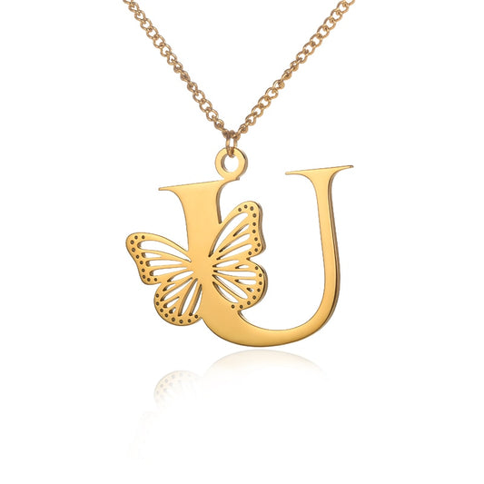 Free Shipping Dainty Big Butterfly Letters Necklaces For Women Girl Jewelry