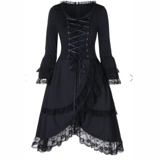 New Vintage Elegant Lace Up Goth Retro Party Dresses Women Gothic Punk